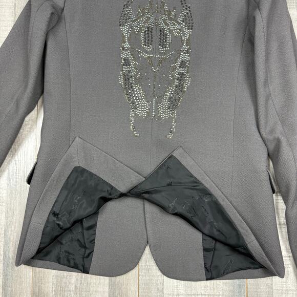 Zadig & Voltaire Veda Bis Deluxe Blazer Medium Gray Bug Rhinestone Jacket Preppy - Picture 2 of 15